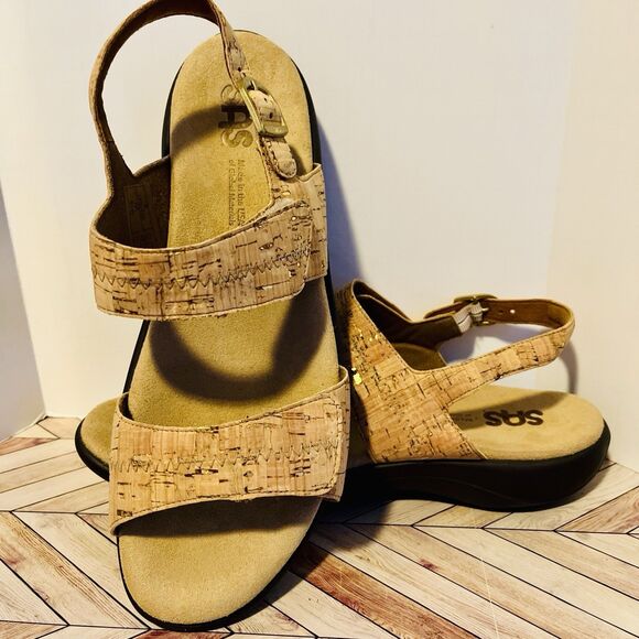 SAS Nudu Heel Strap Sandal Golden Cork Women 9.5 W Gold Metallic Comfort USA - Picture 9 of 9